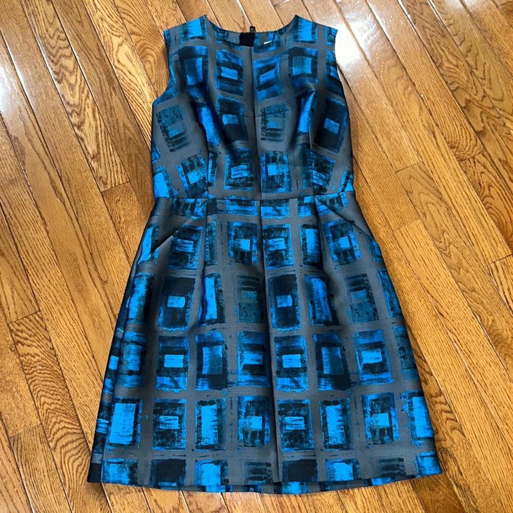 Milly women’s size 8 turquoise blue/gray sleeveless A-line dress with pockets